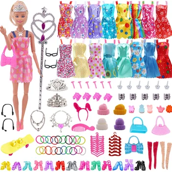 Random 1 Conjunto de Boneca, Acessórios para Bonecas Boneca Sapatos Botas Mini Vestido de Bolsas Coroa de Ganchos de Óculos de Roupas de Boneca Crianças Brinquedo de 12
