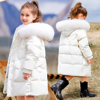 HSSCZL Meninas branco para baixo casacos de inverno engrossar crianças casaco de menina moda outerwear casaco com capuz grande peles 2022 roupa nova