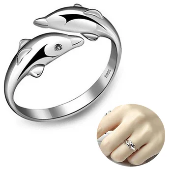 2021 Novo anúncio de Casal de Golfinhos Anel Animal Bonito Ajustável anilhas Abertas para as Mulheres formam a Jóia de Presente R2110502
