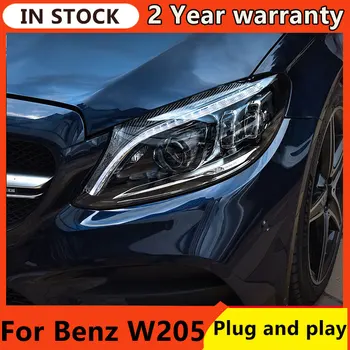 Para o Carro Benz W205 Faróis 2014-2018 DRL Dia com Luz LED Bi Xenon Lâmpada de Nevoeiro Luzes de Acessório do Carro, C260 C300 C200 Lâmpada de Cabeça