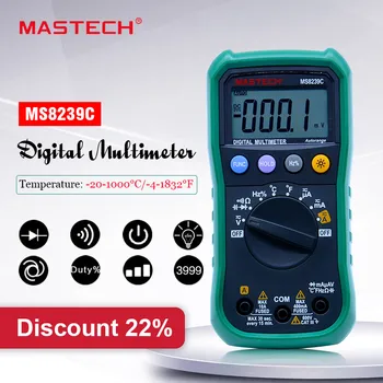 MASTECH MS8239C Multímetro Digital AC Tensão DC Atual Capacitância Freqüência de Temperatura Testador de alcance Automático Portátil 3 3/4