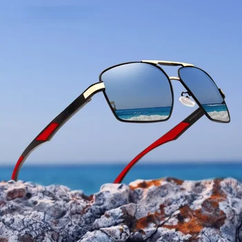 óculos de sol de Alumínio de Homens, Óculos de Lente Polarizada Design da Marca Templos de óculos de Sol do Revestimento do Espelho Óculos de Oculos de sol 7719