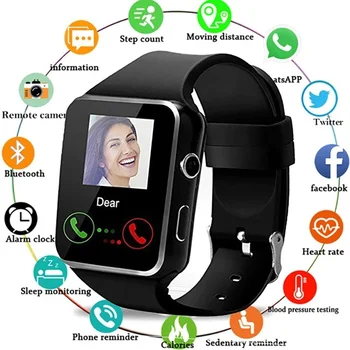 X6 Tela Curvada Smart Watch Homens Cartão de Internet, Bluetooth, Câmera de Telefone do Relógio de Fitness Tracker Mulher Relógio Para Android IOS Relógios