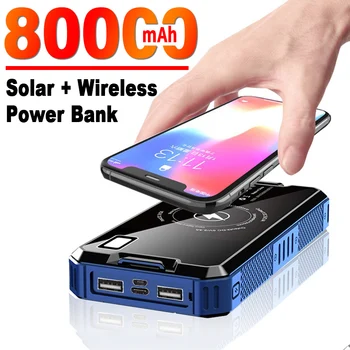 Energia Solar Energia sem Fio Banco 80000mAh de Alta Capacidade para Portáteis Bateria Externa com Lanterna LED Exterior de Viagem para IPhone Xiaomi