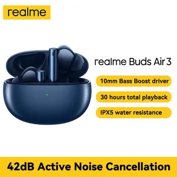Realme Brotos De Ar 3 Bluetooth V5.2 TWS Fones de ouvido 42dB Ativo de Ruído Cancelando IPX5 Hearphone 30Hs Reprodução de 10mm Bass Driver