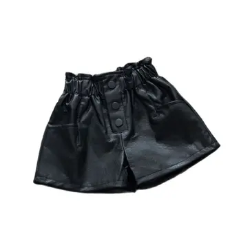 Laço preto shorts de couro novo meninas de calças bebê Primavera 2021 P4439