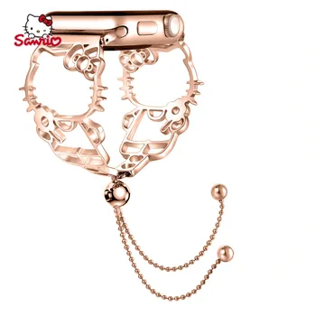 Hello Kitty para a Apple Iwatch cinta de aço inoxidável novo do ouro de rosa, de borla KT gato pulseira de aço, pulseira de relógio pulseira de