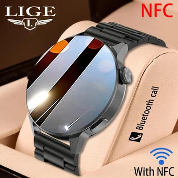 LIGE NFC, GPS Movimento Pista Smart Watch Homens de Chamada Bluetooth sem Fio de Carregamento IP68 Impermeável ECG PPG 2022 Esportes Smartwatch+ Caixa