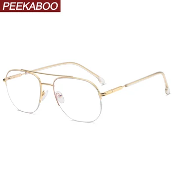 Peekaboo semi-sem aro quadrado óculos de moldura para os homens de metal ouro anti luz azul de óculos para computador mulheres limpar lente de alta qualidade