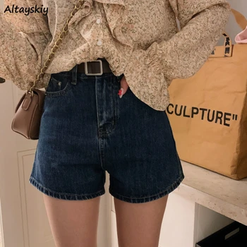 Shorts jeans de Mulheres Vintage Verão Quente de Cintura Alta Prensa de Todos-jogo Feminino de Moda Harajuku coreano Estilo de Lazer Simples e Chique Puro