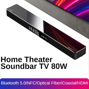 80W HomeTheater Eco na Parede do Subwoofer Soundbox de Madeira do Espelho do DIODO emissor de Relógio Bluetooth alto-Falante Estéreo 3D TV da Barra de Fibra Coaxial de Entrada