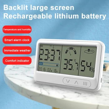 O Tempo de LCD de Trabalho Relógios de Mesa Coberta de Temperatura e Medidor de Umidade de Tela Grande Relógio Despertador Hygrothermograph