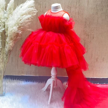 Fofo Vermelho à Direita Bebê Vestido de Meninas para Crianças Arco Laço Festa de Casamento de Princesa Noite de Baile, o Vestido da Menina de Verão, Vestidos de Aniversário