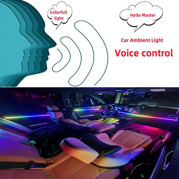 Universal de 18 em 1 Symphony Decoração do Carro de Luz Ambiente 64 Cores RGB LED Acrílico Guia de Fibra Óptica, controle de Voz colorfull luz