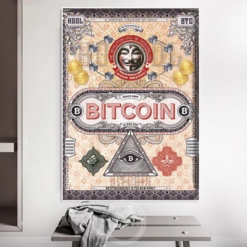 Resumo Bitcoin Criptografia Poster Vintage Pop Arte de Parede de Lona Imprime Pintura de Parede Moderna da Imagem para a Sala de Decoração de Casa