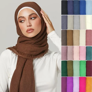 Plissado Simples Hijab Lenço De Mulheres Muçulmanas De Algodão Dobra Cabeça Véu Lenços 2021 Moda Islâmica Lenço Envoltórios De Cabeça Turbante