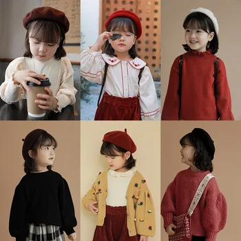 Meninas coreano Moda Boina 2021 a Primavera e o Outono Nova Moda infantil Bonito de Cor Sólida Bebê Chapéu