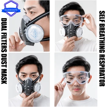 Metade Do Rosto De Poeira Respirador Trabalho De Máscara Facial Óculos De Segurança Algodão Filtros Para Carpinteiro De Polimento Diário Haze Proteção De Segurança