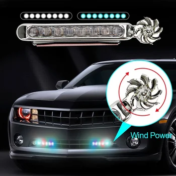 2pcs 8 LED Carro movido a Vento Luzes Diurnas de Auto Decorativa Lâmpada com Ventilador Girando Sem Necessidade de Alimentação Externa DRL Lâmpada