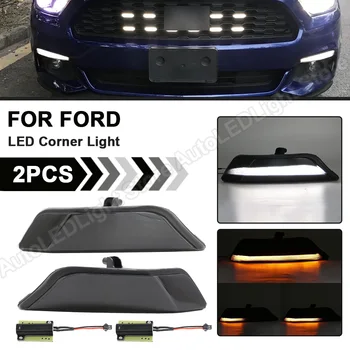 2PCS Para 2015 2016 2017 Ford Mustang Âmbar+Branco Dinâmica Frontal LED DRL acende as Luzes de Sinal Sequencial Indicador Canto da Lâmpada