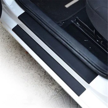 4pcs Carro Adesivos Anti-risco Soleira da Porta Protetor de Borracha Tira de Fibra de Carbono de Carros Limiar de Protecção de pára-choques de Filme Adesivo