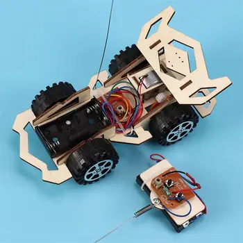 Garoto de Madeira DIY Montagem 4-CH RC Elétrico Carro de Corrida Kit Modelo Físico Experimentos científicos de Tecnologia Educacional Brinquedos Para Criança