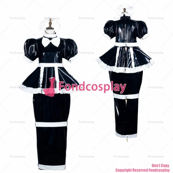fondcosplay adulto sexy cruz de vestir sissy empregada longo preto pvc pesado vestido com fechadura Uniforme cosplay traje de CD/TV[G3777]