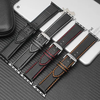 De couro, fibra de Carbono, Alça para Apple faixa de relógio de 44mm 40mm, 45mm/41 42mm 38mm iWatch Luxo pulseira Apple assista 5 4 3 se 6 7