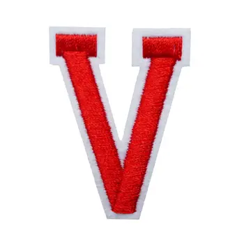 V Carta de Tecido Vermelho Alfabeto Costurar Ferro Em Patches Bordados Emblemas Para vestuário de DIY Apliques de Artesanato Decoração Adesivo
