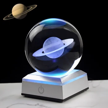 6/8 CM 3D Saturno Esfera de Cristal Bola Decorativa Gravados a Laser Planetas Modelo de Esfera Global a Decoração Home Astrophile Presentes
