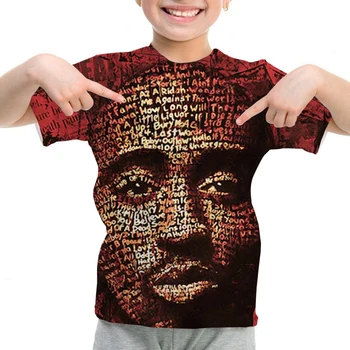 A Impressão 3d Camisa de T de Crianças Tupac 2Pac Camisa de Meninos/meninas de Manga Curta Camiseta Casual Hip Hop Fashion Estilo coreano T-shirt Crianças