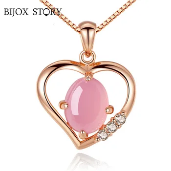 BIJOX STOR da forma 925 prata Esterlina da Jóia Colar com quartzo rosa forma do coração Pingente para as mulheres, Casamento, Festa de Noivado