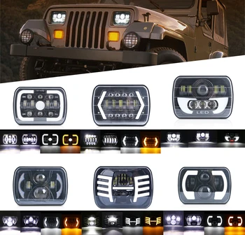 5x7 7x6Inch Quadrado LED Carro de Farol de Carro de Farol de Montagem de Partes externas Com DRL Sinal de volta Hi/Lo Feixe Para Jeep Wrangler Ford