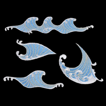 atacado de desenhos animados Azul do Mar Onda Patches de Bordado de Alta qualidade Ferro em Patches Para o Vestuário de DIY Roupas de Crianças Adesivos Emblemas