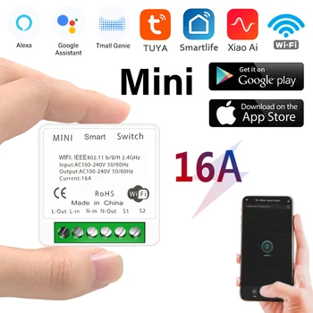 16A Tuya Mini wi-Fi Módulo Switch Vida Inteligente de Voz Remoto Controle Inteligente de Luz DIY Módulo Switch SmartHome Com Alexa Google Alice