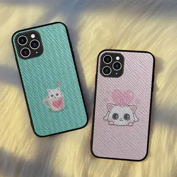 Lindo gato-de-rosa, coração bonito dos desenhos animados de Telefone Caso Difícil capa de Couro para iPhone 11 12 13 Mini Pro Max 8 7 Mais SE 2020 XR XS Coque