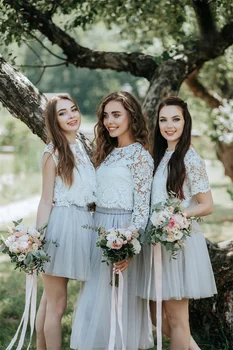 2023 Novo Top De Laço De Dama De Honra Vestidos Para Festa De Casamento A Luz Cinza Tule Vestidos De Baile Vestidos Elegantes Para Mujer Três Estilos
