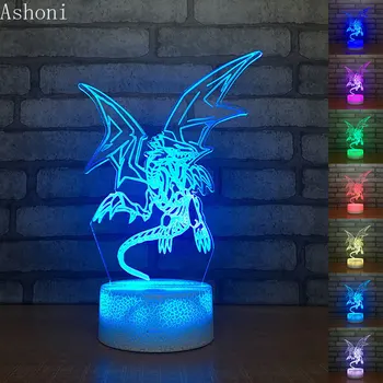 Yu Gi Oh Blue-Eyes White Dragon 3D Candeeiro de Mesa de Controle de Toque De 7 Cores Mudando de Acrílico, Luz da Noite USB Decorativos Presentes Crianças