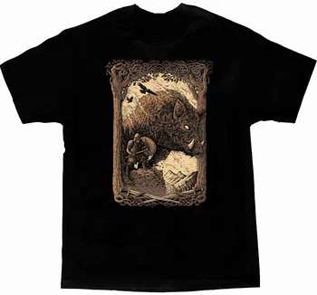 Javali Espírito. Vintage Viking Nórdico Estilo Impresso T-Shirt. Manga curta 100% Algodão Casual T-shirts Solta Top Tamanho S-3XL