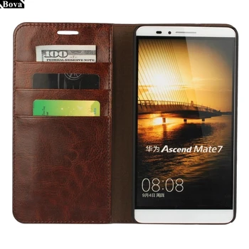 couro premium Capa Flip Carteira de Caso Para o Huawei Ascend Mate, com 7 slots de cartão de negócios estilo de telefone sacos