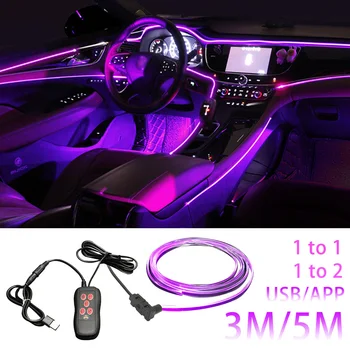 USB Auto Interior do Carro, Luzes de Tira do Console Central Decorativos Ambiente Lâmpada de Som Ativa de Fibra Óptica de Néon Atmosfera de Controle de Aplicativo
