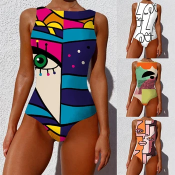 Mulheres de trajes de Banho, Em 2022, Anime, Moda Geométricas Padrões espaciais de Uma peça de Mulheres de Maiô Sexy Monokini Estilo Abstrato Biquínis