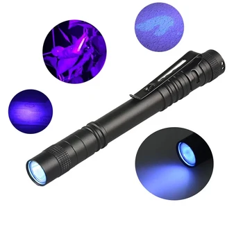 395nm 3W LED UV lanterna nos Mini do DIODO emissor de luz UV Caneta de Luz Com Função Clip Caneta UV com Lanterna de luz Negra Para Detectar Urina de animais de Estimação