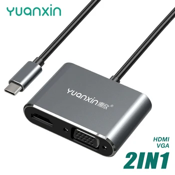 YUANXIN 2EM1 Estação de Encaixe Tipo C HUB USB C Hub HDMI 4K VGA 1080P com Adaptador Divisor para o Portátil Macbook Huawei Xiaomi