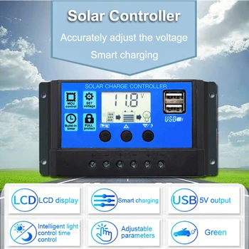 Controlador Solar 12V 24V painel fotovoltaico carregador 10A 20A 30A automático de tipo universal