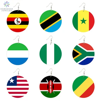 SOMESOOR Moda Impresso Bandeiras Nacionais de Madeira Brincos de África América Europa País Fotos de Jóias Para as Mulheres Presentes