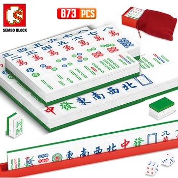 SEMBO BLOCO Clássico Mahjong Modelo de Blocos de Construção Tradicional Amigos de Férias Jogo de Tijolos de Montagem DIY de Brinquedos Para as Crianças Presentes