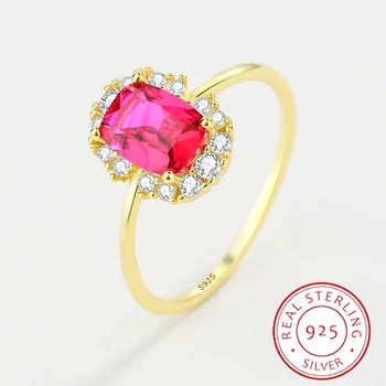 2022 NOVO Clássico Ruby Anel de Diamante Para Mulheres Reais S925 Prata Cristal de Zircão Amarelo Cor de Ouro Presente do Dia dos Namorados Jóias
