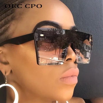 OEC CPO Mulheres sem aro dos Óculos de sol da Moda Quadrado Cinza da Lente do inclinação de Óculos de Sol Para Mulheres Marca Vintage Senhoras Óculos O40