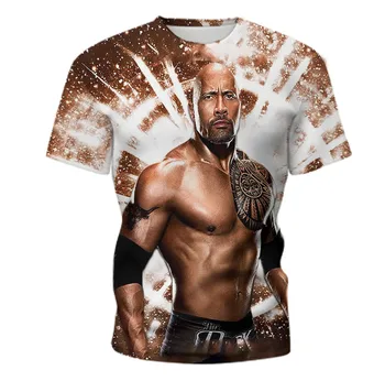 2021 Verão Nova T-shirt masculina 3D Dwayne Johnson T-shirt de Impressão Casual Cool Moda Hip Hop em torno do Pescoço de Fitness Esportes de Manga Curta
